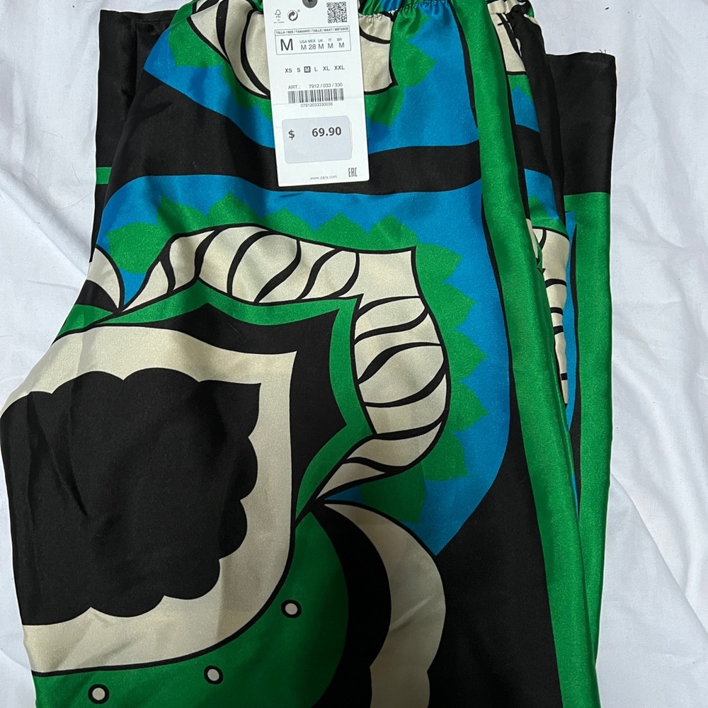 Zara printed pants, green black